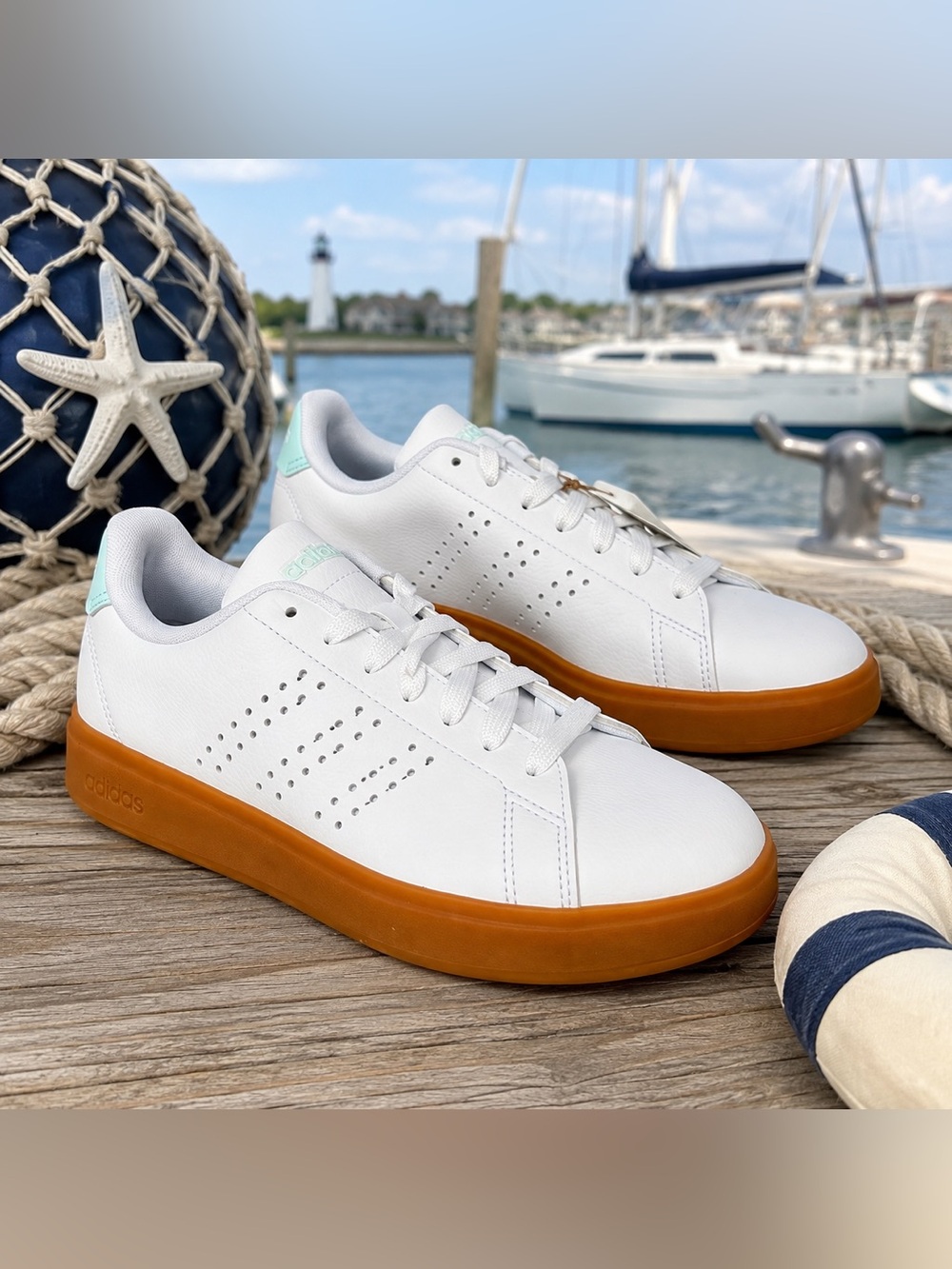 adidas Advantage 2.0 White Halo Mint Gum Sneakers 7.5